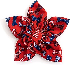 The Worthy Dog Preppy Bones Flower Dog & Cat Collar Accessory, Red/White/Blue, Small