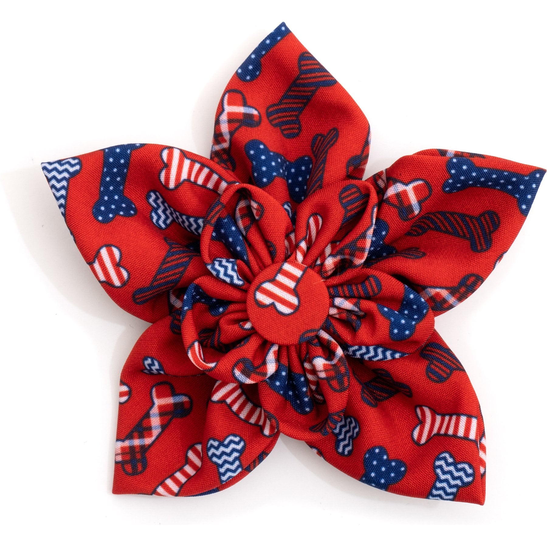 The Worthy Dog Preppy Bones Flower Dog & Cat Collar Accessory, Red/White/Blue, Large