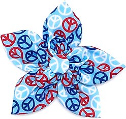 The Worthy Dog Peace Flower Dog & Cat Collar Accessory, Red/White/Blue, Small