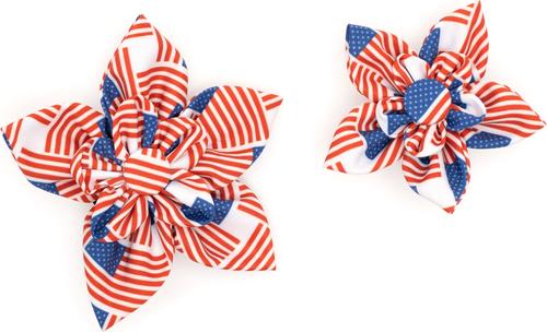 Show full view: The Worthy Dog Patchwork Flag Flower Dog & Cat Collar Accessory, Red/White/Blue, Small slide 2 of 3
