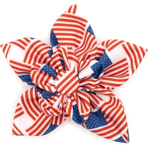 The Worthy Dog Patchwork Flag Flower Dog & Cat Collar Accessory, Red/White/Blue, Large