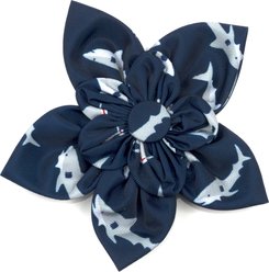 The Worthy Dog Jaws Flower Dog & Cat Collar Accessory, Navy, Small