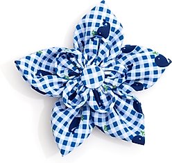 The Worthy Dog Gingham Whales Flower Dog & Cat Collar Accessory, Blue, Small