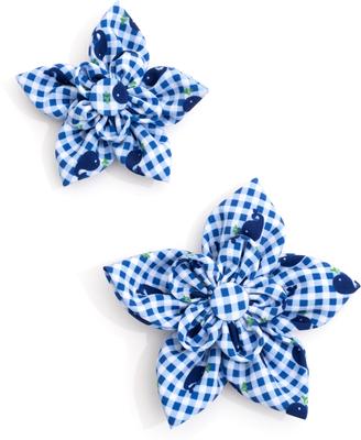 Show full view: The Worthy Dog Gingham Whales Flower Dog & Cat Collar Accessory, Blue, Small slide 2 of 3