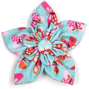 The Worthy Dog Butterflies Flower Dog & Cat Collar Accessory, Pale Blue, Large