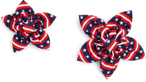 Show full view: The Worthy Dog Bias Stars & Stripes Flower Dog & Cat Collar Accessory, Red/White/Blue, Small slide 3 of 3