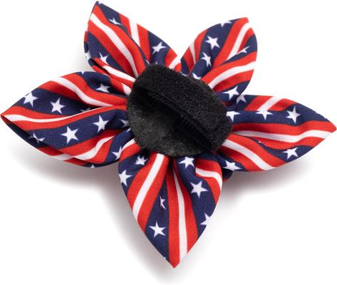 Show full view: The Worthy Dog Bias Stars & Stripes Flower Dog & Cat Collar Accessory, Red/White/Blue, Small slide 2 of 3