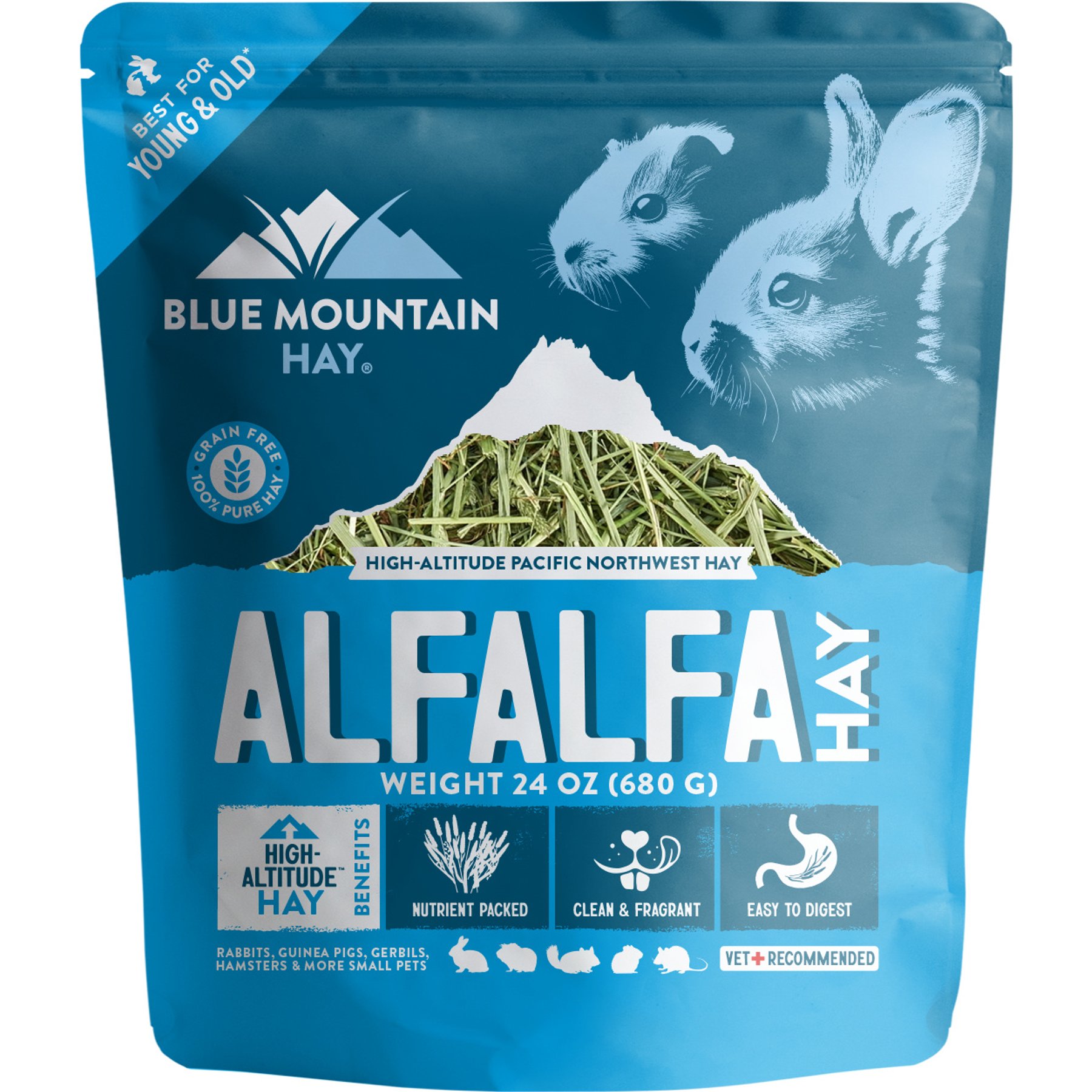 Blue Mountain Hay Small Animal Food High Altitude Alfalfa Hay Small Animal Food, 24-oz