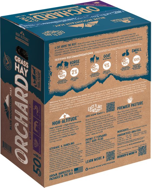 Blue Mountain Hay High Altitude Orchard Grass Hay Easy Flake Box Horse Feed