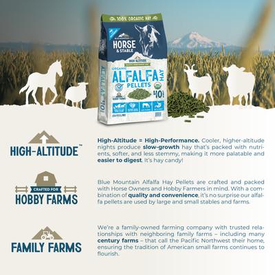Show full view: Blue Mountain Hay High Altitude Organic Alfalfa Hay Pellets Horse Feed, 40-lb slide 2 of 5
