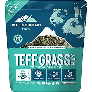 Blue Mountain Hay Small Animal Food High Altitude Teff Grass Hay Small Animal Food, 48-oz