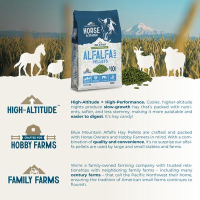 Show full view: Blue Mountain Hay High Altitude Alfalfa Hay Pellets Horse Feed, 40-lb slide 3 of 6