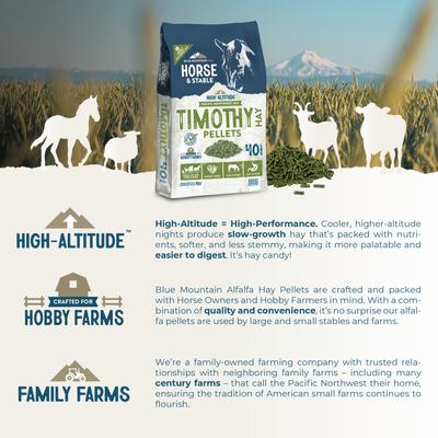 Show full view: Blue Mountain Hay High Altitude Timothy Hay Pellets Horse Feed, 40-lb slide 2 of 5