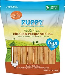 Canine Naturals Hide-Free Puppy Sticks Chicken Dog Treat, 40 count slide 1 of 8