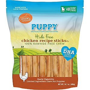 Canine Naturals Hide-Free Puppy Sticks Chicken Dog Treat, 40 count