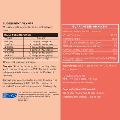 Show full view: Chew + Heal MSC-Certified Pure Wild-Caught Alaskan Salmon Oil Skin & Coat Supplement for Dogs, 8-fl oz bottle slide 6 of 11