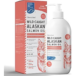 Chew + Heal MSC-Certified Pure Wild-Caught Alaskan Salmon Oil Skin & Coat Supplement for Dogs, 16-fl oz bottle