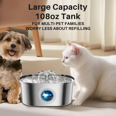 Show full view: PATPET Stainless Steel Flower Flow Automatic Cat Water Fountain, 108-fl oz slide 2 of 9