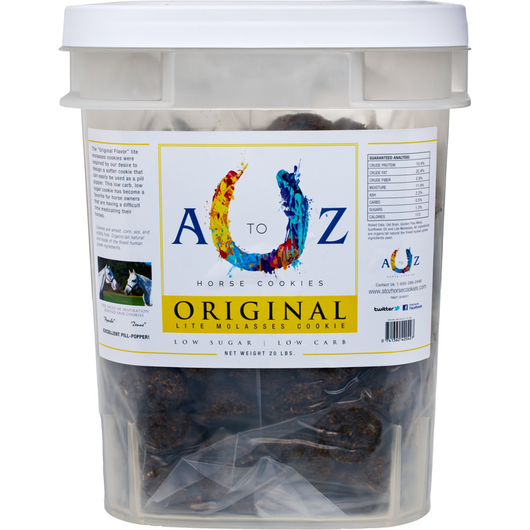 A to Z Horse Cookies Original Flavor Low Carb & Low Sugar Horse Treats, 20-lb Pail