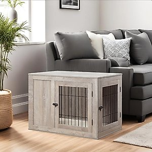 Unipaws Wooden Wire Furniture Style Dog Crate, Weathered Grey, 30 inch
