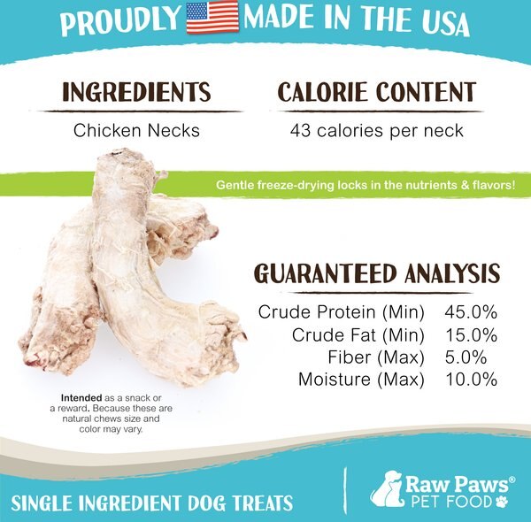 Raw Paws Freeze-Dried Chicken Necks for Dogs & Cats, 4-oz