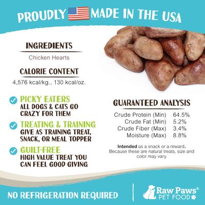 Show full view: Raw Paws Freeze-Dried Chicken Hearts for Dogs & Cats, 4-oz Whole slide 5 of 8