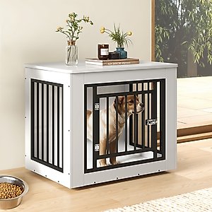 Wooflex Furniture Style Dog Crate with Adjustable Feet & Removable Bowls