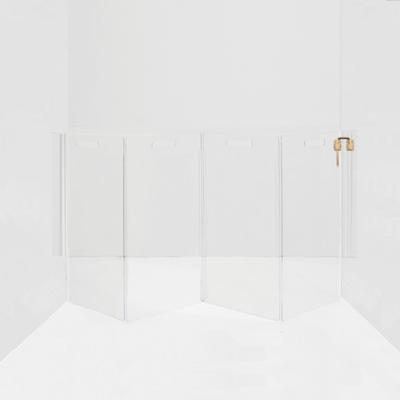 Show full view: Hiddin Clear Wall Mounted Tall Zig Zag Dog Gate, Clear, Gold, 4-Panel slide 3 of 8