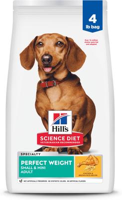 Show full view: Hill's Science Diet Adult Small & Mini Perfect Weight Dry Food, 4-lb bag + Perfect Weight Hearty Vegetable & Chicken Stew Canned Dog Food slide 2 of 10