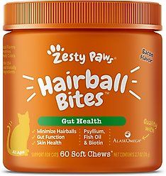 Zesty Paws Hairball Bites Bacon Flavored Soft Chews Digestive Supplement for Cats, 60 count