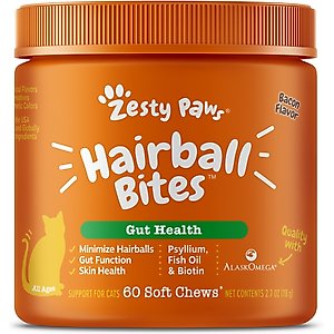 Zesty Paws Hairball Bites Bacon Flavored Soft Chews Digestive Supplement for Cats, 60 count