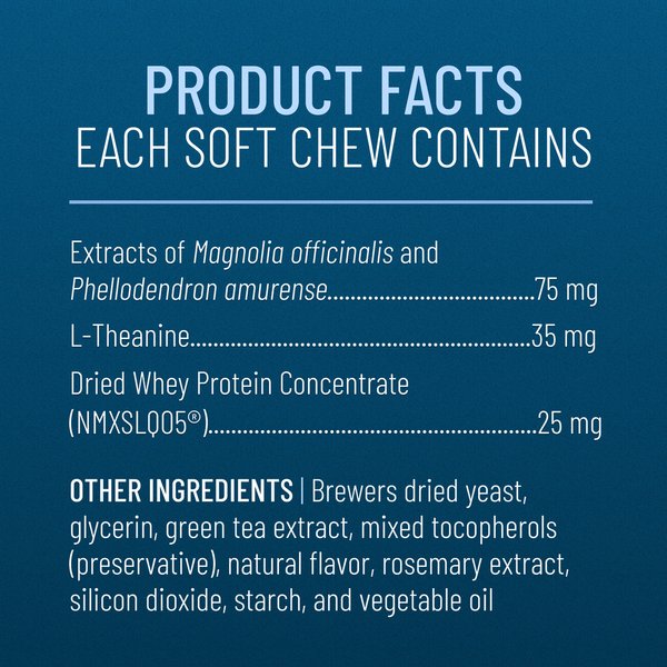 Show full view: Nutramax Solliquin Soft Chew Calming Behavioral Health Supplement for Small/Medium Dogs & Cats, 75 count slide 6 of 11