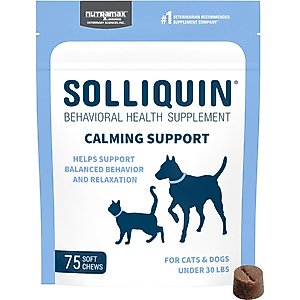 Nutramax Solliquin Soft Chew Calming Behavioral Health Supplement for Small/Medium Dogs & Cats, 75 count