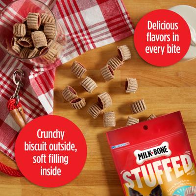 Show full view: Milk-Bone Stuffed Biscuits with Real Bacon & Beef Dog Treats, 30-oz pouch slide 5 of 12