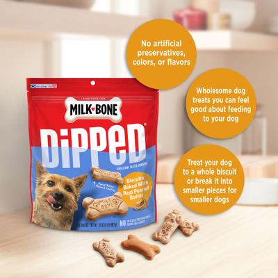 Show full view: Milk-Bone Dipped Biscuits Baked with Real Peanut Butter Dog Treats, 32-oz bag, case of 2 slide 6 of 11