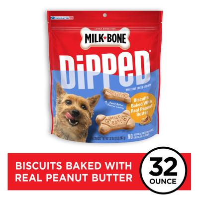 Show full view: Milk-Bone Dipped Biscuits Baked with Real Peanut Butter Dog Treats, 32-oz bag slide 3 of 11