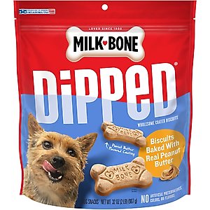 Milk-Bone Dipped Biscuits Baked with Real Peanut Butter Dog Treats, 32-oz bag