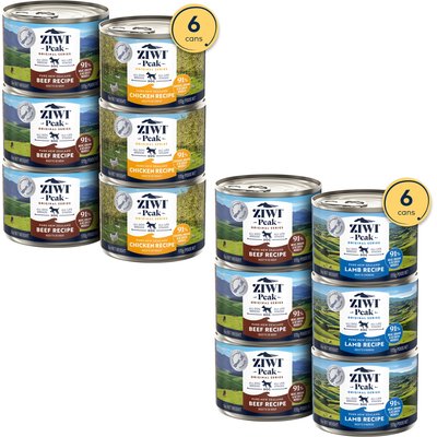 ZIWI ZIWI Peak Variety Pack Adult Grain-Free Beef, Lamb Pate Canned Food, 6-oz can, case of 6 + Variety Pack Adult Grain-Free Beef, Chicken Pate Canned Dog Food, 6-oz can, case of 6