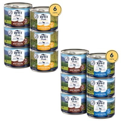 Show full view: ZIWI Peak Variety Pack Adult Grain-Free Beef, Lamb Pate Canned Food, 6-oz can, case of 6 + Variety Pack Adult Grain-Free Beef, Chicken Pate Canned Dog Food, 6-oz can, case of 6 slide 1 of 9