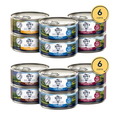 Show full view: ZIWI Peak Venison, Chicken, Lamb Variety Pack Grain-Free Pate Canned Food, 3-oz can, case of 6 + Zenison, Beef, Lamb Variety Pack Grain-Free Pate Canned Cat Food, 3-oz can, case of 6 slide 1 of 9