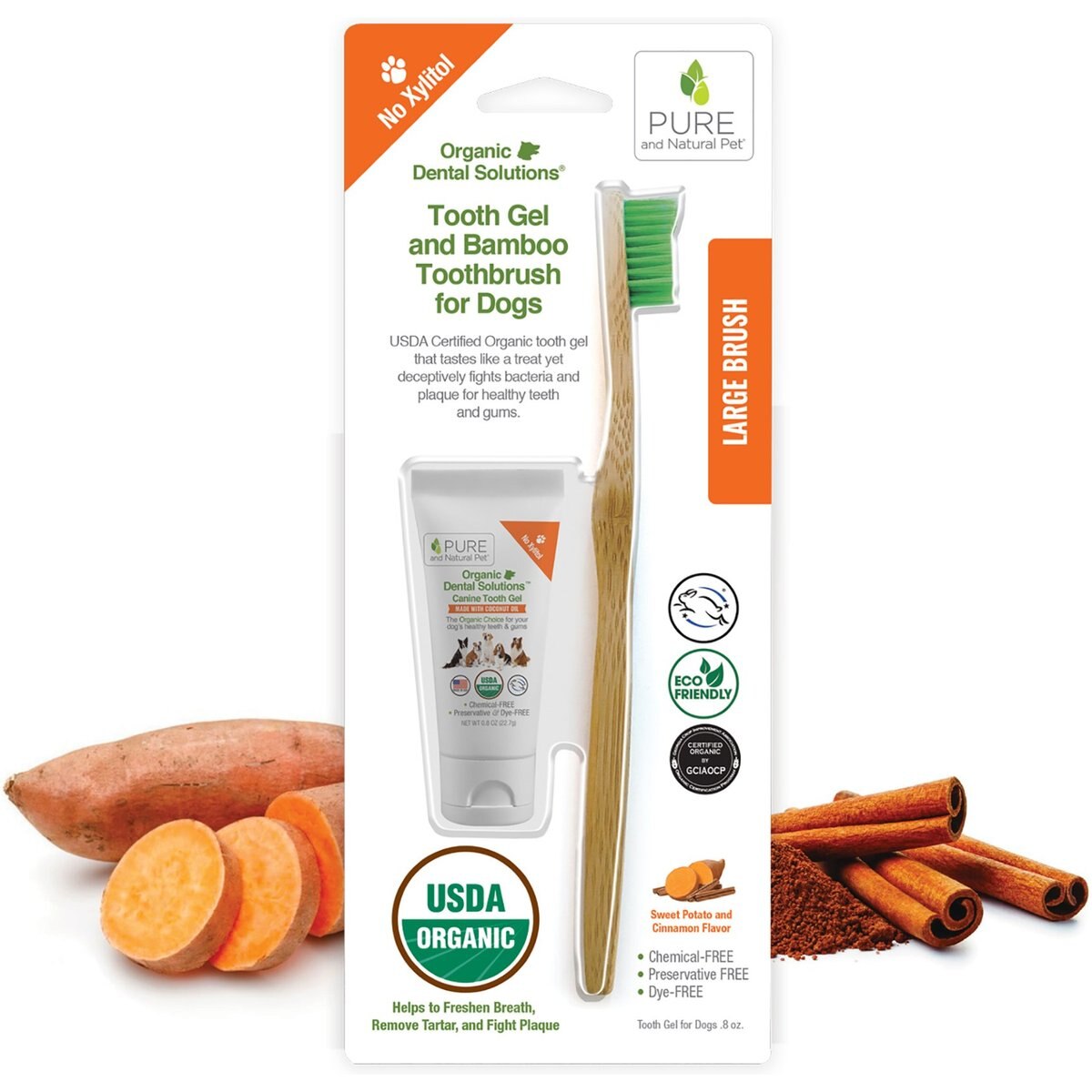 Pure and Natural Pet Tooth Gel & Bamboo Toothbrush Dental Kit, Large