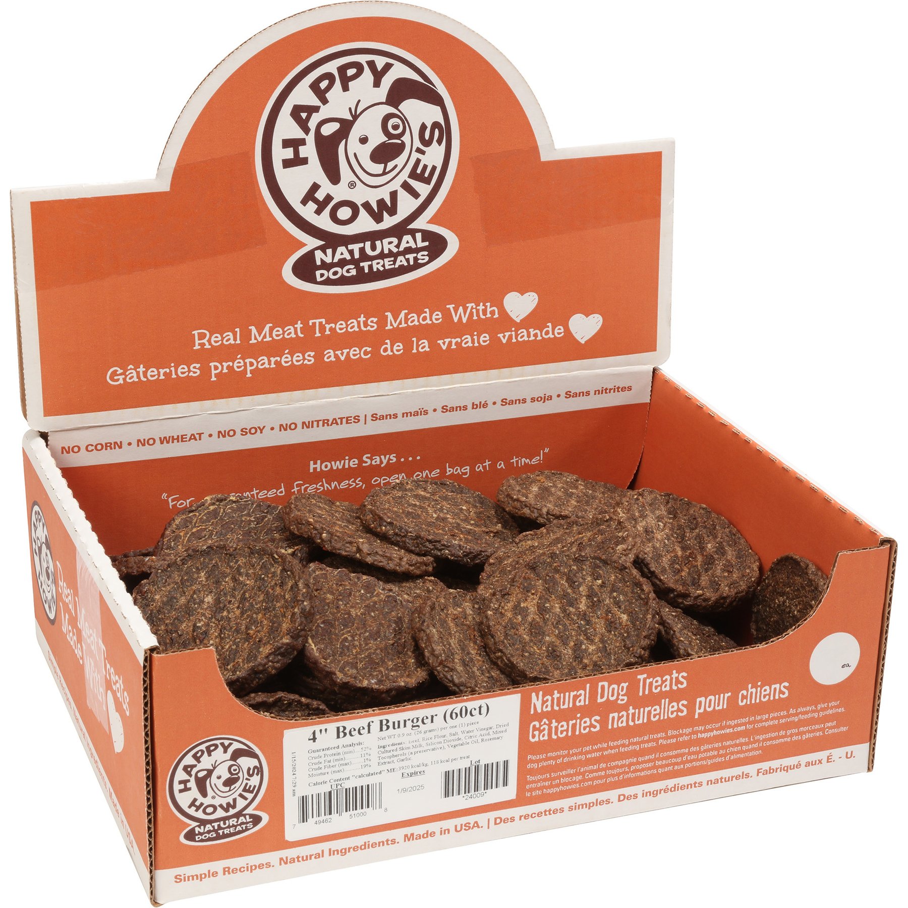 Happy Howie's 4-in Beef Burgers Dog Treats, 60 count