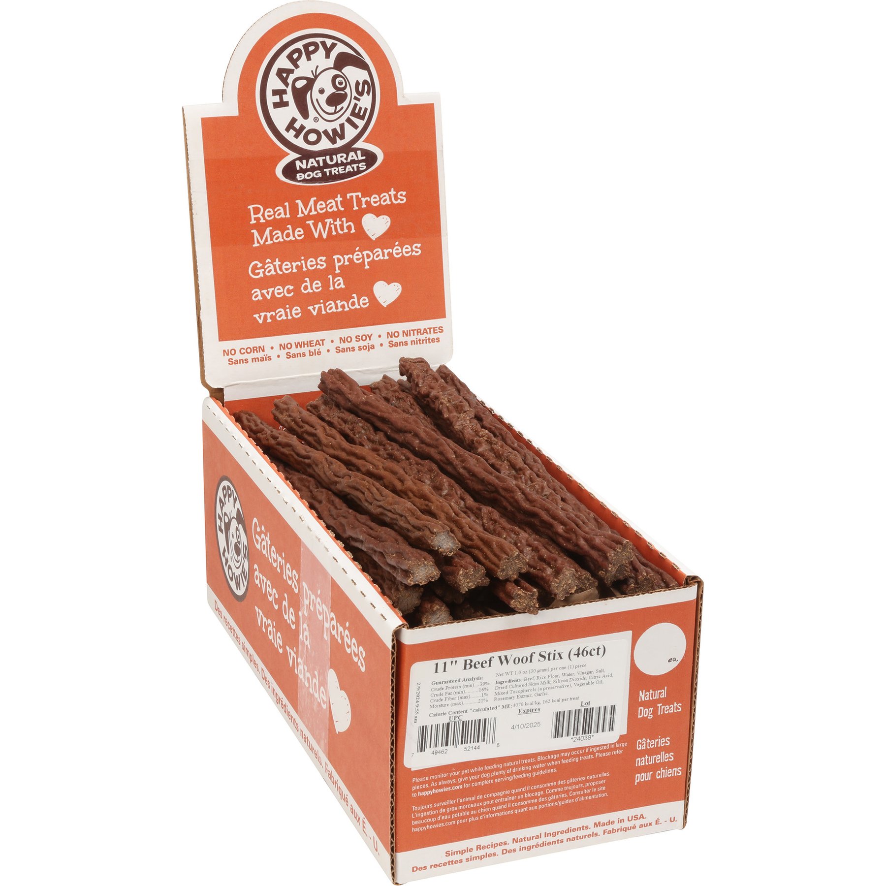 Happy Howie's 11-in Beef Woof Stix Dog Treats, 46 count