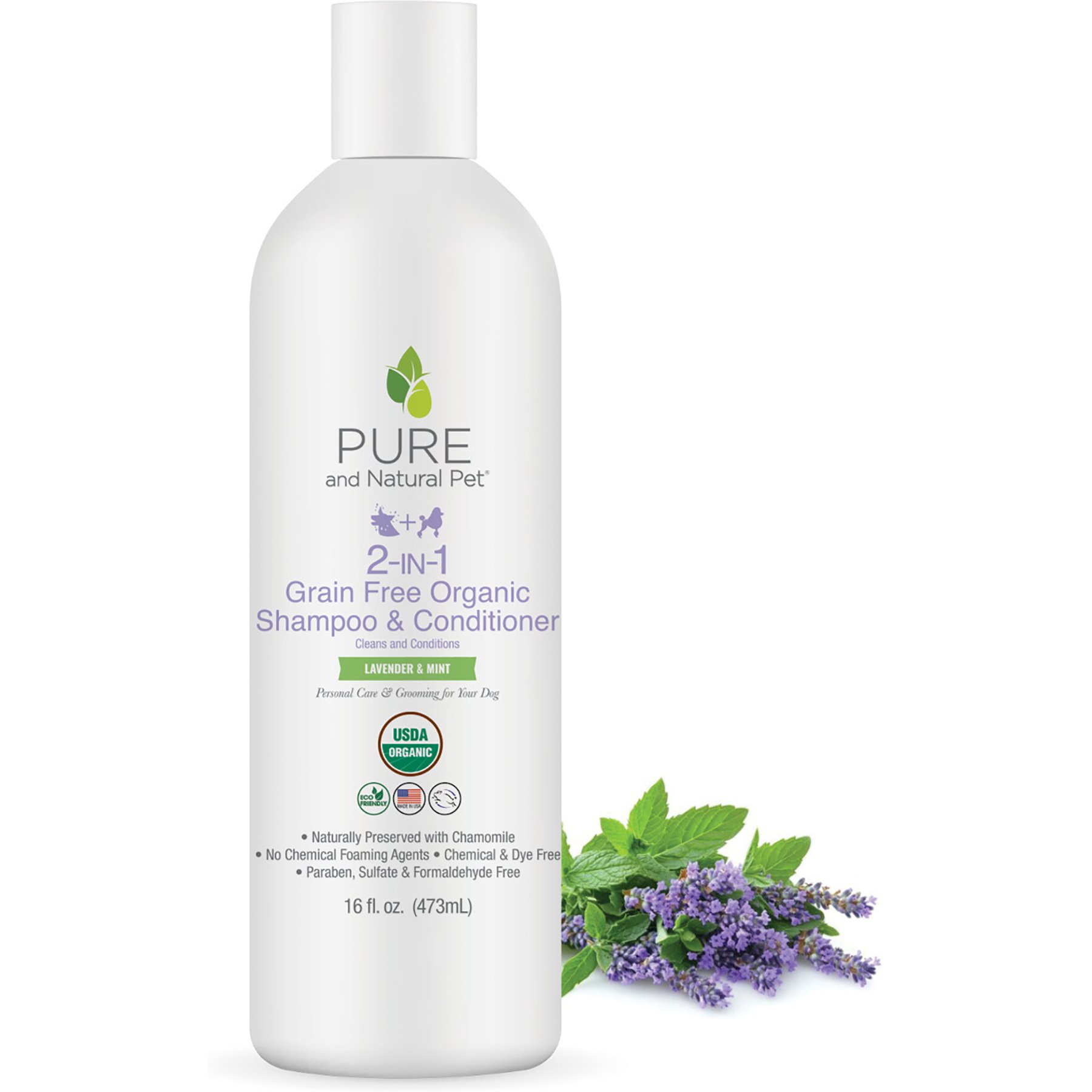 Pure and Natural Pet 2-IN-1 Grain-Free Organic Dog Shampoo & Conditioner, 16-fl oz bottle