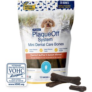 ProDen PlaqueOff System Peanut Butter & Bacon Flavor Mini Dog Dental Treats, 12-oz bag