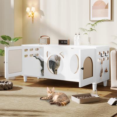 Show full view: Cesicia Furniture Style Cat Litter Box Cabinet, Cream slide 3 of 8