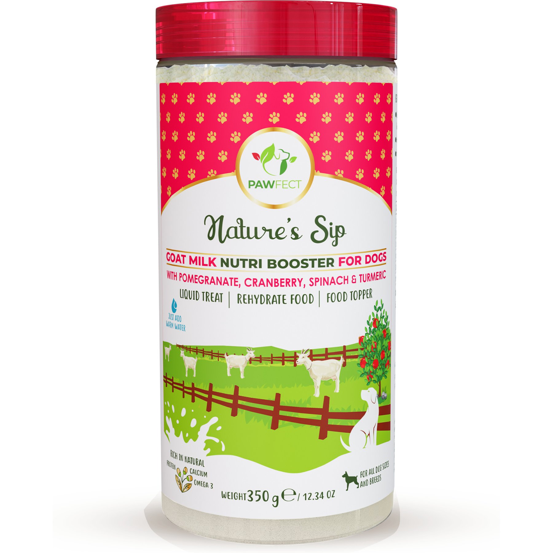 Pawfect Nature's Sip Goat's Milk with Pomegranate & Cranberry Powder Immune Supplement for Dogs, 10-oz jar
