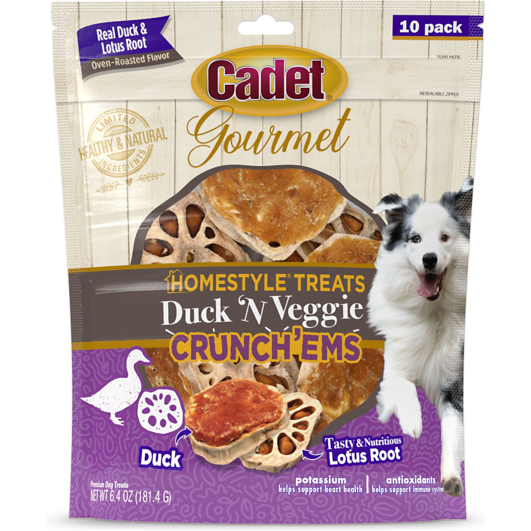 Cadet Gourmet Homestyle Lotus Root Crunch'ems Duck 'N Veggie Flavor Dog Treats, 10 count
