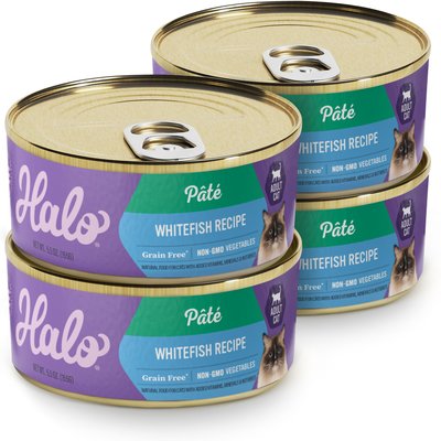 Halo Halo Whitefish Recipe with Real Whole Whitefish Pate Grain-Free Indoor Cat Wet Cat Food, 5.5-oz can, case of 4