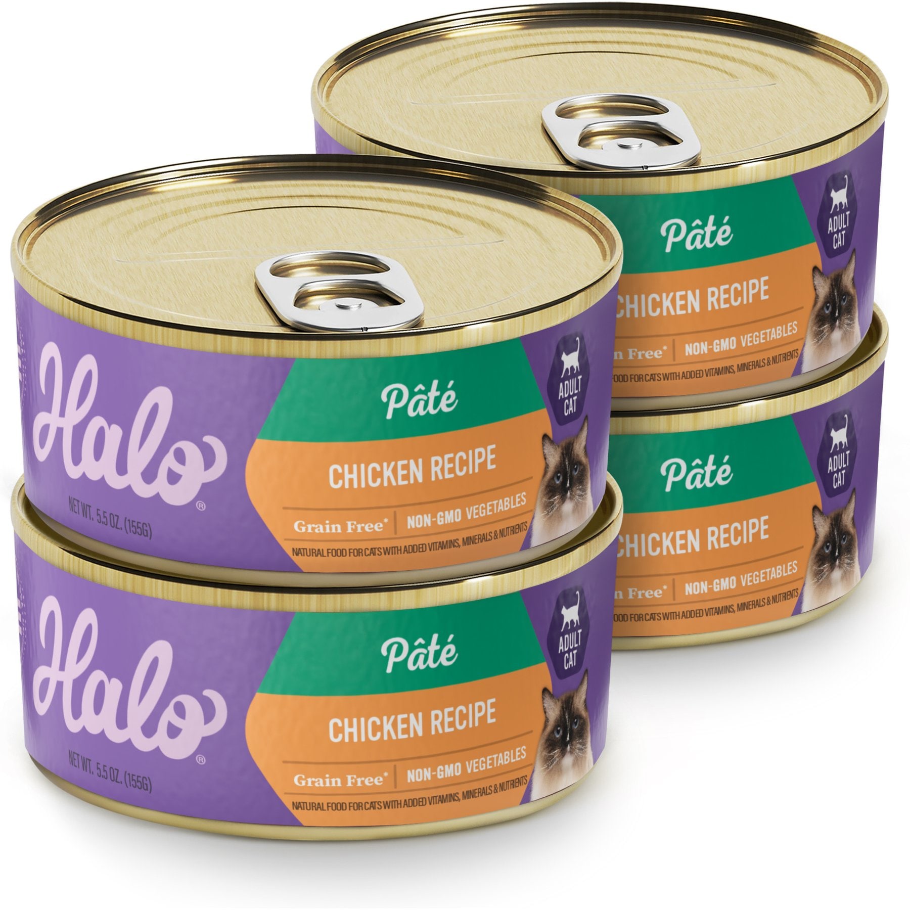 Halo Adult Grain-Free Pate Chicken Recipe Wet Cat Food, 5.5-oz can, case of 4